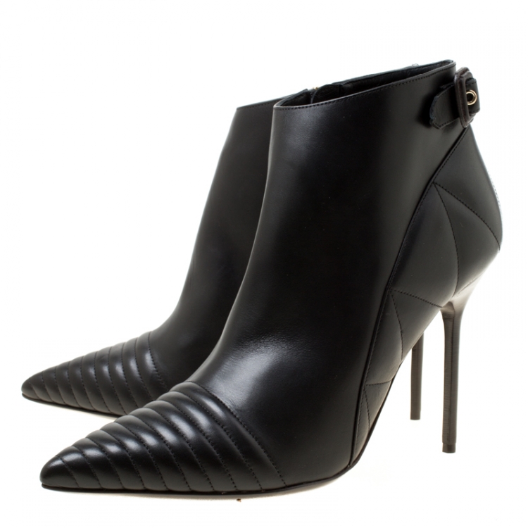 Pre Owned Burberry Black Quilted Leather Alexandra Pointed Toe Ankle Boots Size 40