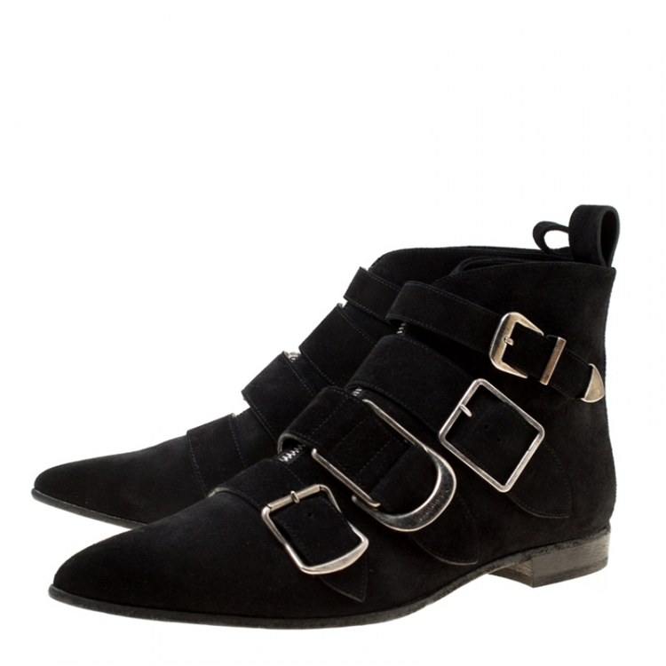 Pre Owned Burberry Black Suede Milner Buckle Detail Pointed Toe Ankle Boots Size 40
