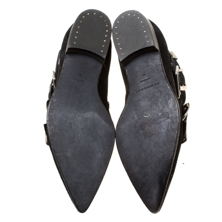 Pre Owned Burberry Black Suede Milner Buckle Detail Pointed Toe Ankle Boots Size 40