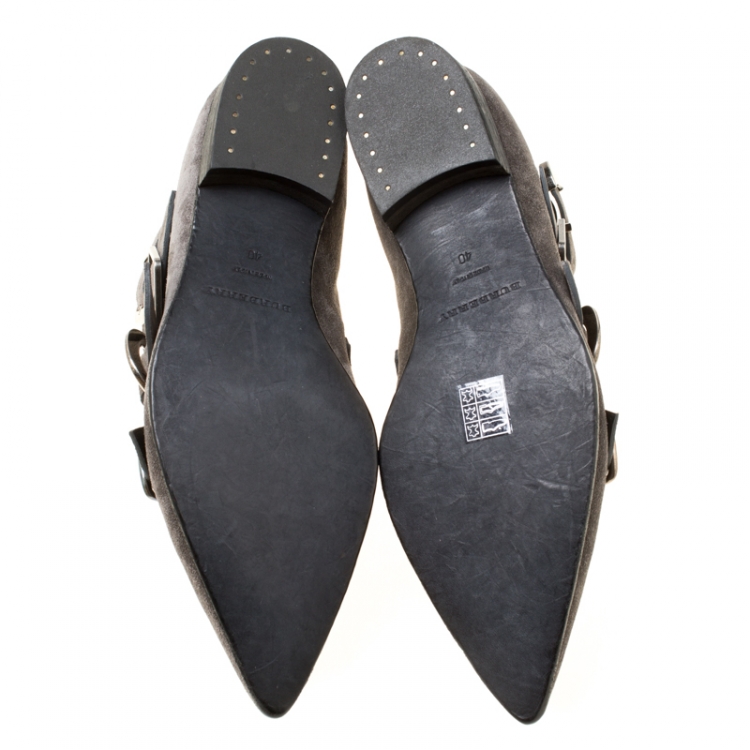 Pre Owned Burberry Grey Suede Milner Buckle Detail Pointed Toe Ankle Boots Size 40