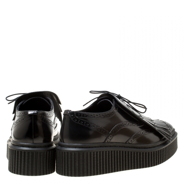 Pre Owned Burberry Black Brogue Leather Chelsam Lace Up Platform Oxfords Size 38