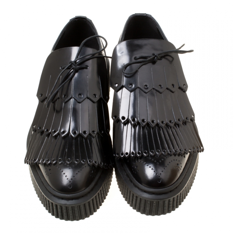 Pre Owned Burberry Black Brogue Leather Chelsam Lace Up Platform Oxfords Size 38