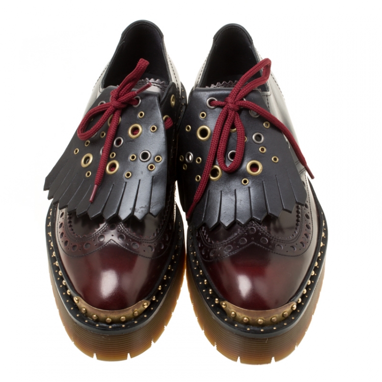 Pre Owned Burberry Two Tone Brogue Leather Bissett Fringe Detail Lace Up Platform Derby Size 41
