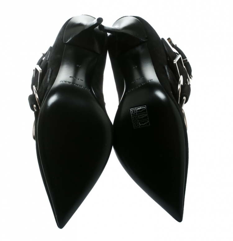 Pre Owned Burberry Black Suede Milner Buckle Detail Pointed Toe Ankle Boots Size 38