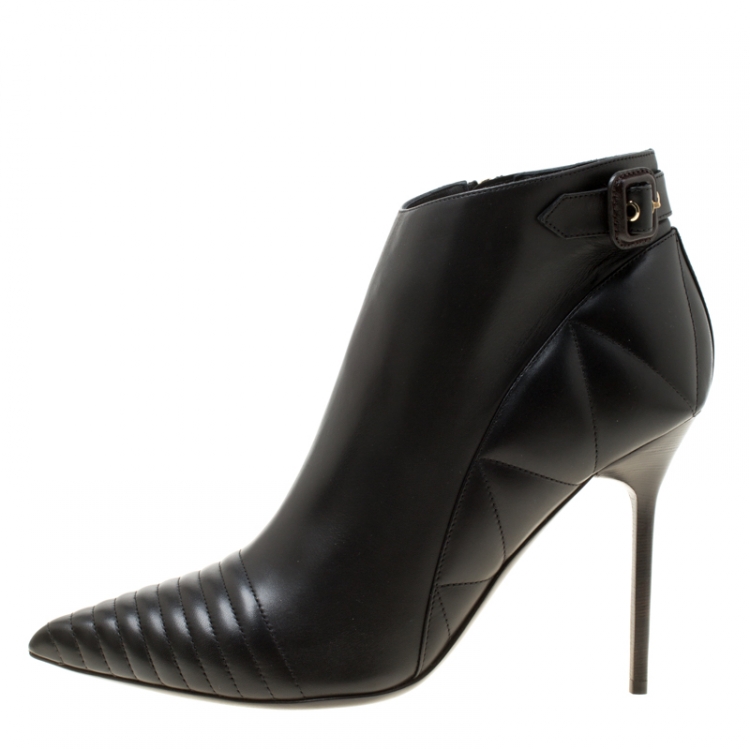 Pre Owned Burberry Black Quilted Leather Alexandra Pointed Toe Ankle Boots Size 40