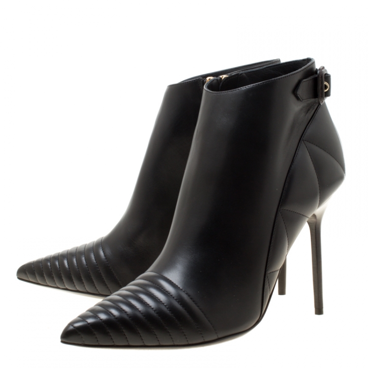 Pre Owned Burberry Black Quilted Leather Alexandra Pointed Toe Ankle Boots Size 40