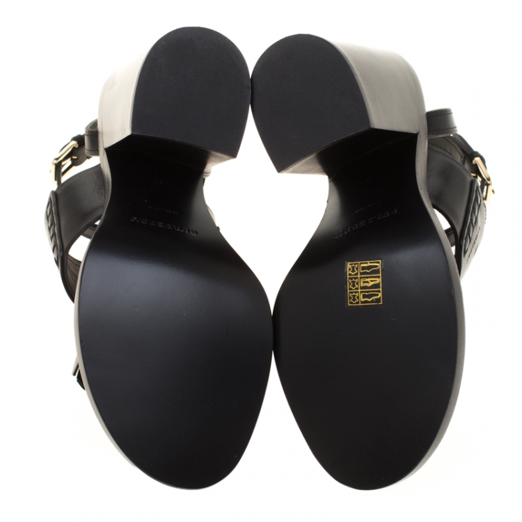 Pre Owned Burberry Black Leather Bethany Tassel Detail Block Heel Sandals Size 38