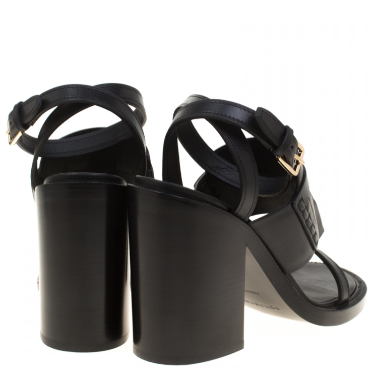 Pre Owned Burberry Black Leather Bethany Tassel Detail Block Heel Sandals Size 38