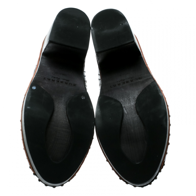 Pre Owned Burberry Black Studded Leather Antrim Fringe Detail Block Heel Clog Ankle Boots Size 41