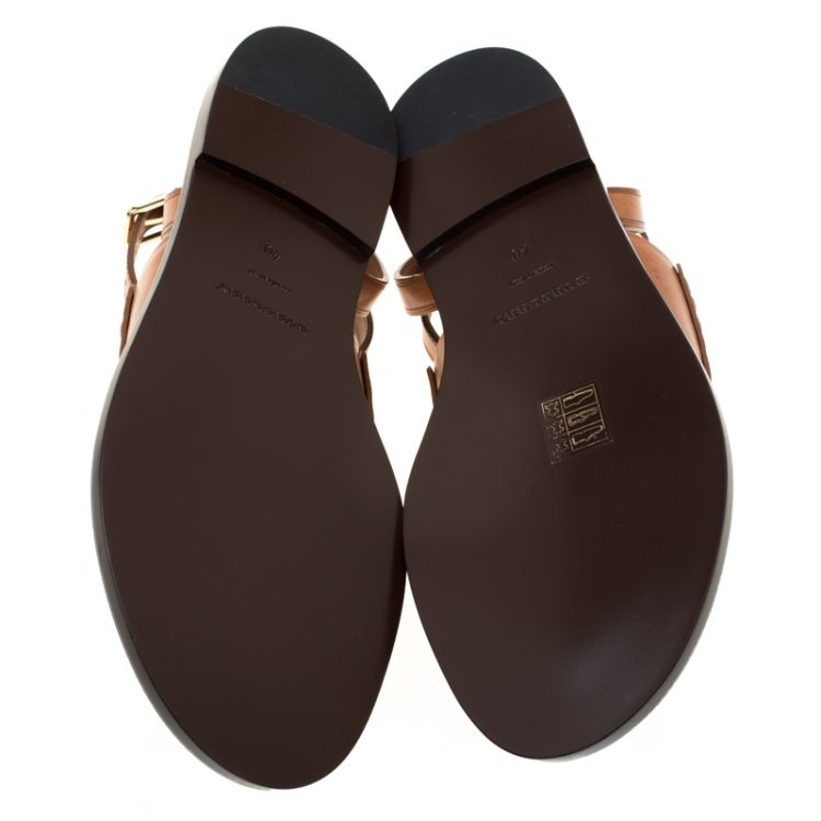Pre Owned Burberry Cognac Brown Leather Bethany Tassel Detail Flat Sandals Size 40