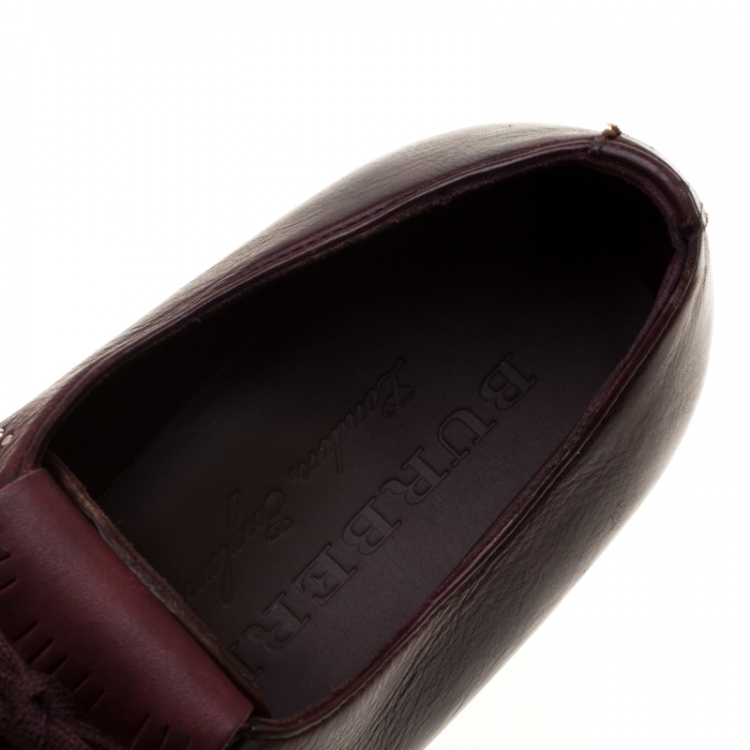 Pre Owned Burberry Burgundy Studded Leather Ampney Fringe Detail Derby Size 39.5