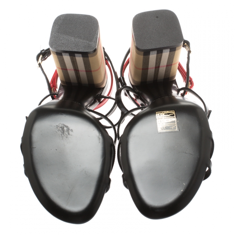Pre Owned Burberry Black/Red Leather Anthea Strappy Sandals Size 40