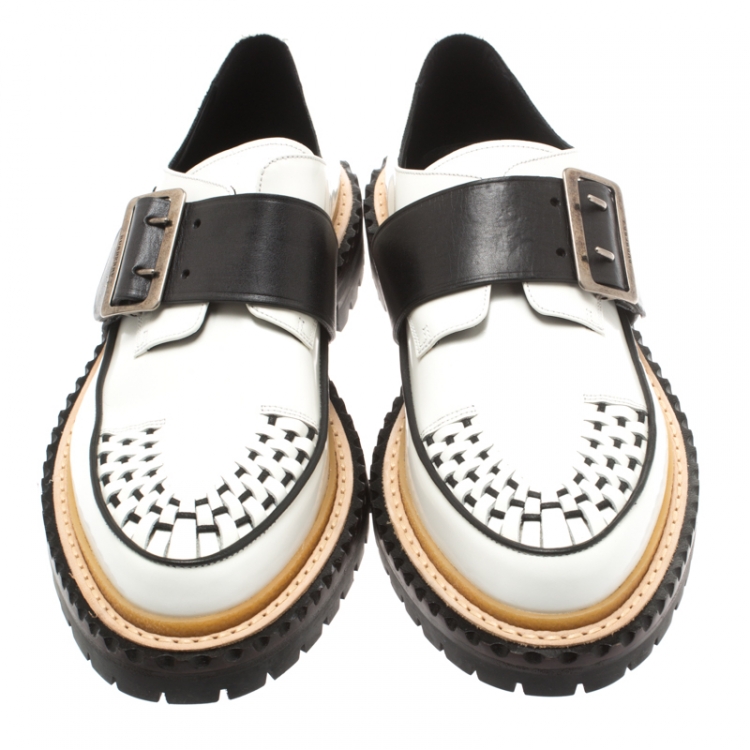 Pre Owned Burberry Monochrome Leather Mason Buckle Strap Platform Creepers Size 41