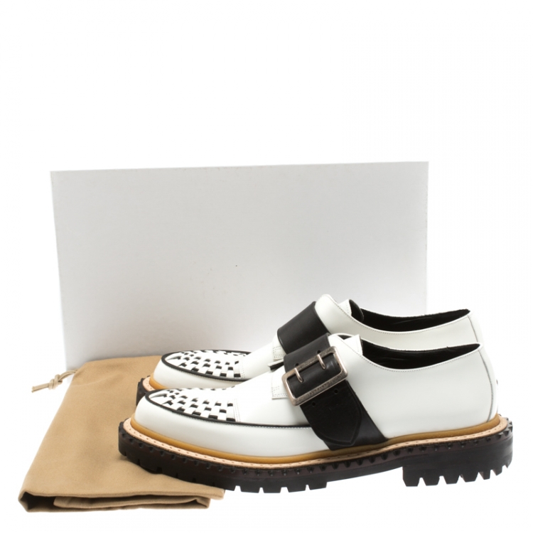 Pre Owned Burberry Monochrome Leather Mason Buckle Strap Platform Creepers Size 41