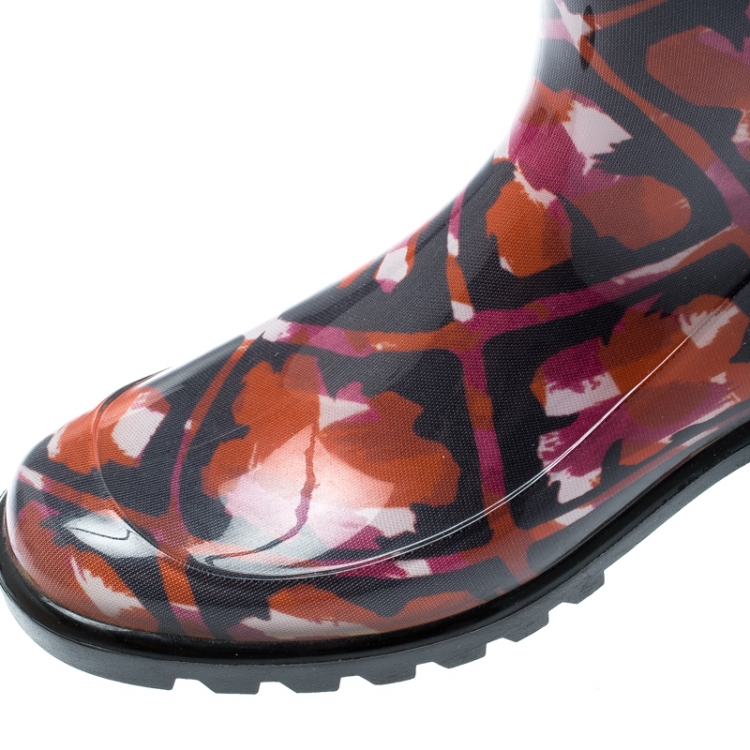 Pre Owned Burberry Multicolor Floral Geometric Rubber Carleton Rain Boots Size 38