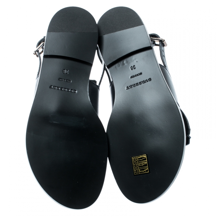 Pre Owned Burberry Navy Blue Leather Kiltie Fringe Eyelet Detail Flat Sandals Size 38