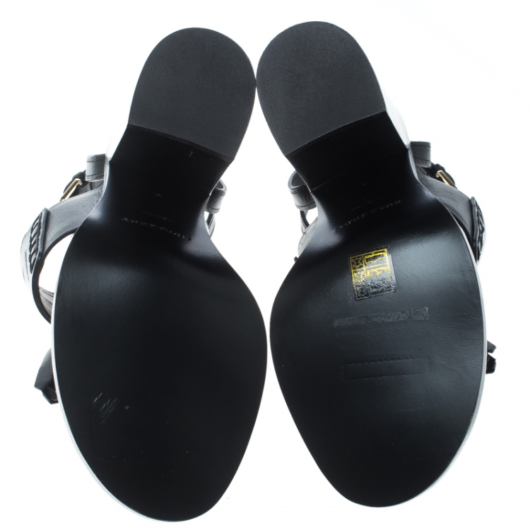 Pre Owned Burberry Black Leather Bethany Tassel Detail Block Heel Sandals Size 40