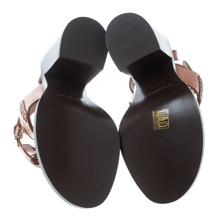 Pre Owned Burberry Cognac Brown Leather Bethany Tassel Detail Block Heel Sandals Size 39