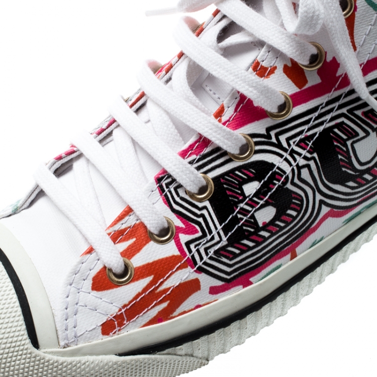 Pre Owned Burberry White Canvas Kingly Mark Print High Top Sneakers Size 40