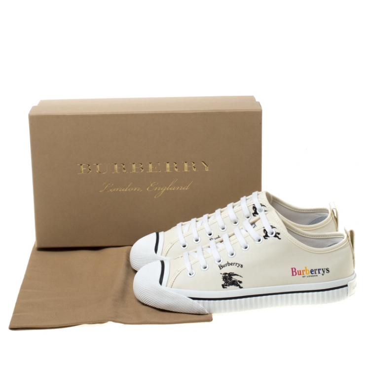 Pre Owned Burberry Cream Printed Canvas Sneakers Size 39.5