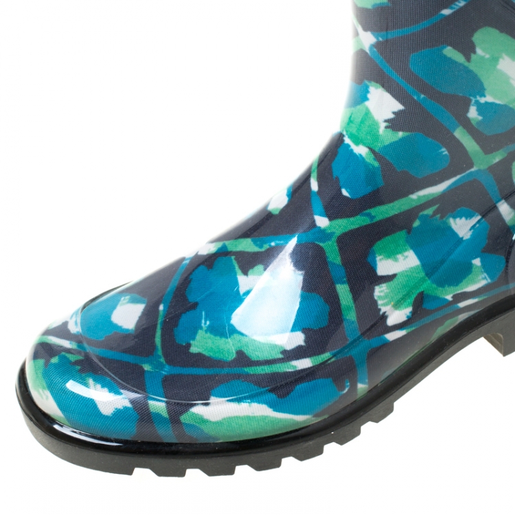 Pre Owned Burberry Multicolor Floral Geometric Rubber Carleton Rain Boots Size 39