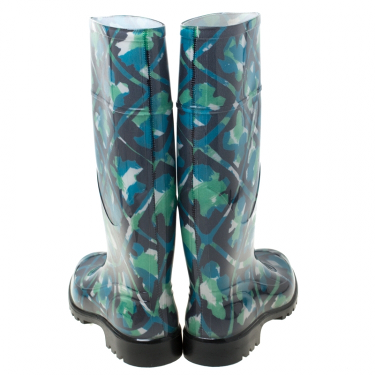 Pre Owned Burberry Multicolor Floral Geometric Rubber Carleton Rain Boots Size 39