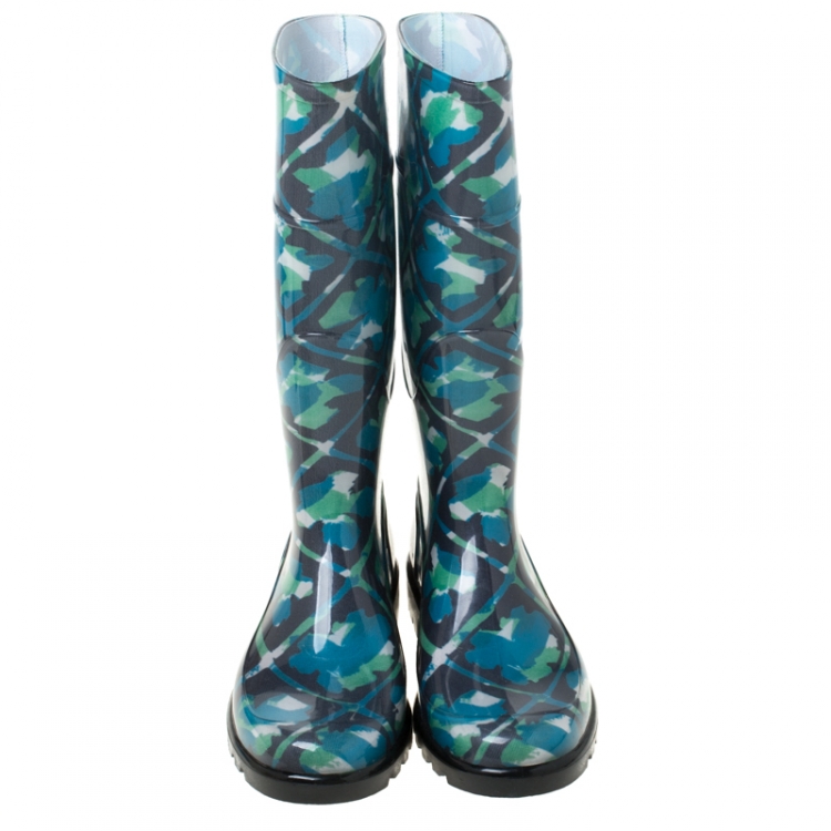 Pre Owned Burberry Multicolor Floral Geometric Rubber Carleton Rain Boots Size 39