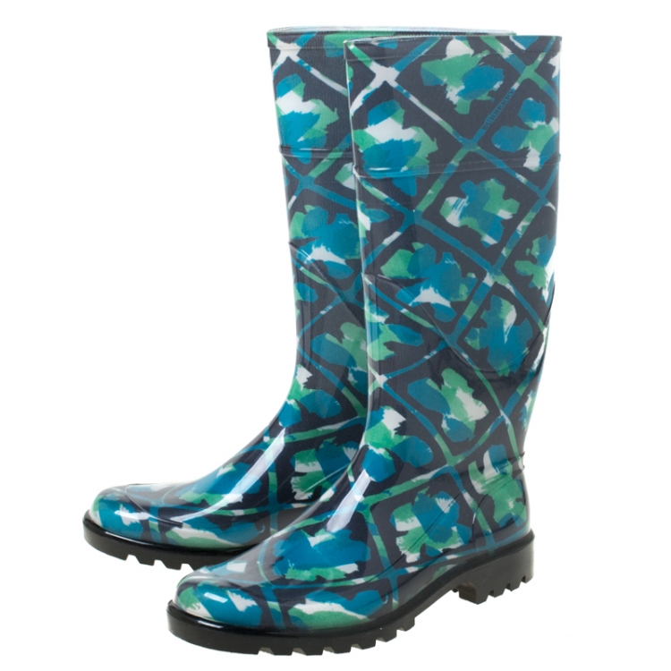 Pre Owned Burberry Multicolor Floral Geometric Rubber Carleton Rain Boots Size 39