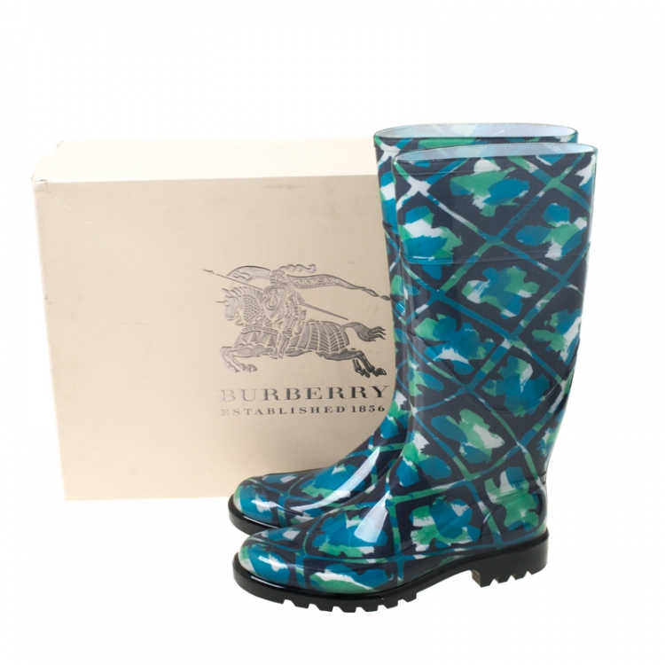 Pre Owned Burberry Multicolor Floral Geometric Rubber Carleton Rain Boots Size 39