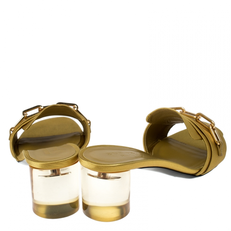 Pre Owned Burberry Yellow Satin Coleford Open Toe Sandals Size 37