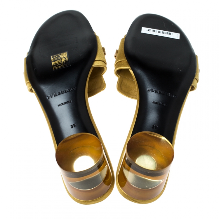 Pre Owned Burberry Yellow Satin Coleford Open Toe Sandals Size 37