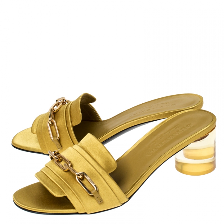 Pre Owned Burberry Yellow Satin Coleford Open Toe Sandals Size 37