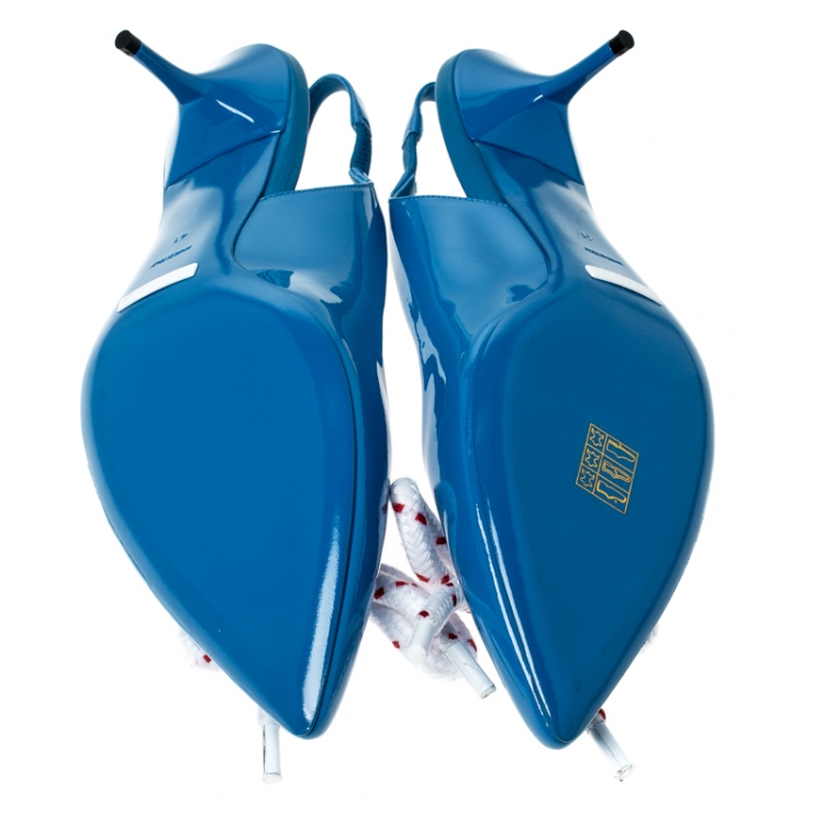 Pre Owned Burberry Blue Patent Leather Fink Slingback Sandals Size 41