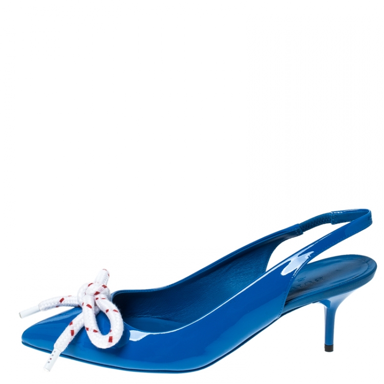 Pre Owned Burberry Blue Patent Leather Fink Slingback Sandals Size 41