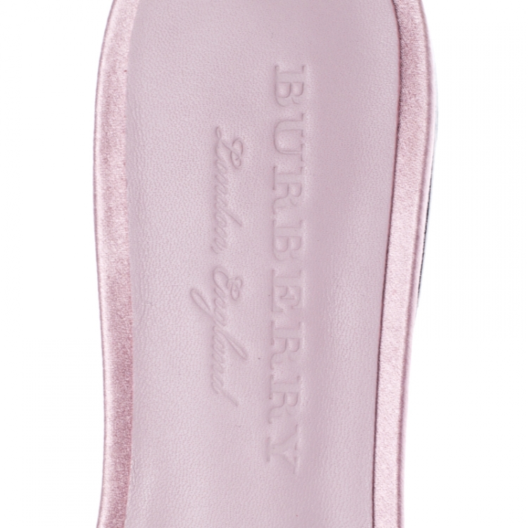 Pre Owned Burberry Pink Satin Coleford Flat Slides Size 36.5