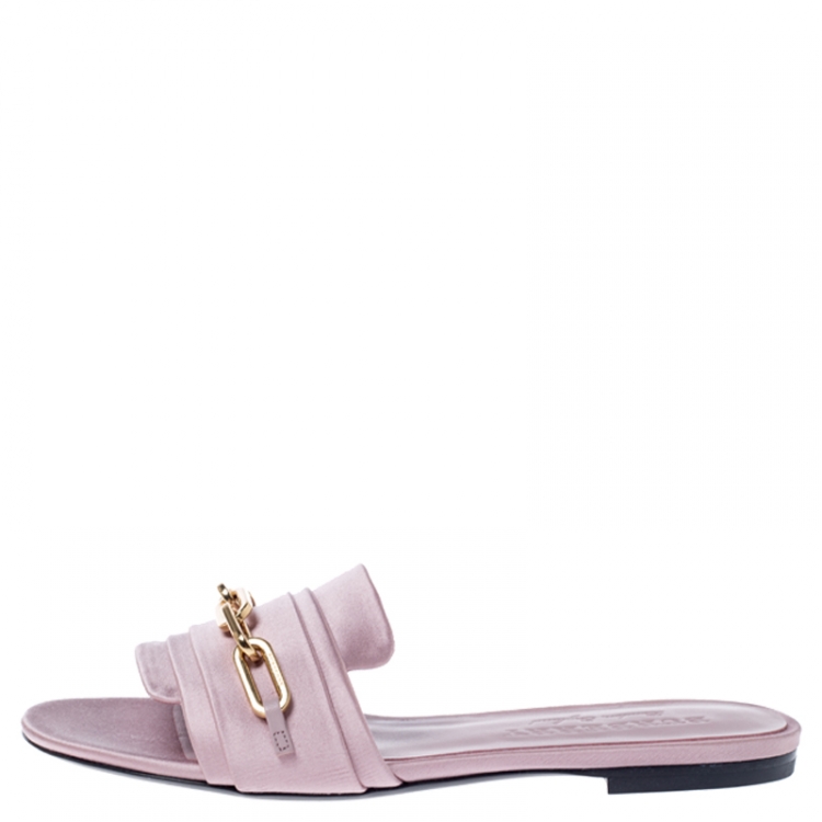 Pre Owned Burberry Pink Satin Coleford Flat Slides Size 36.5