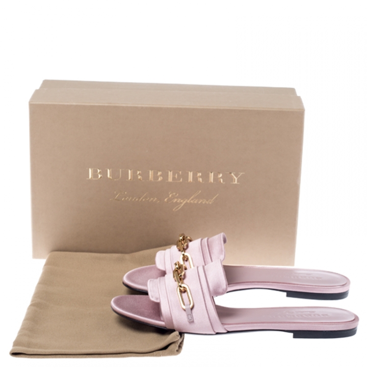 Pre Owned Burberry Pink Satin Coleford Flat Slides Size 36.5