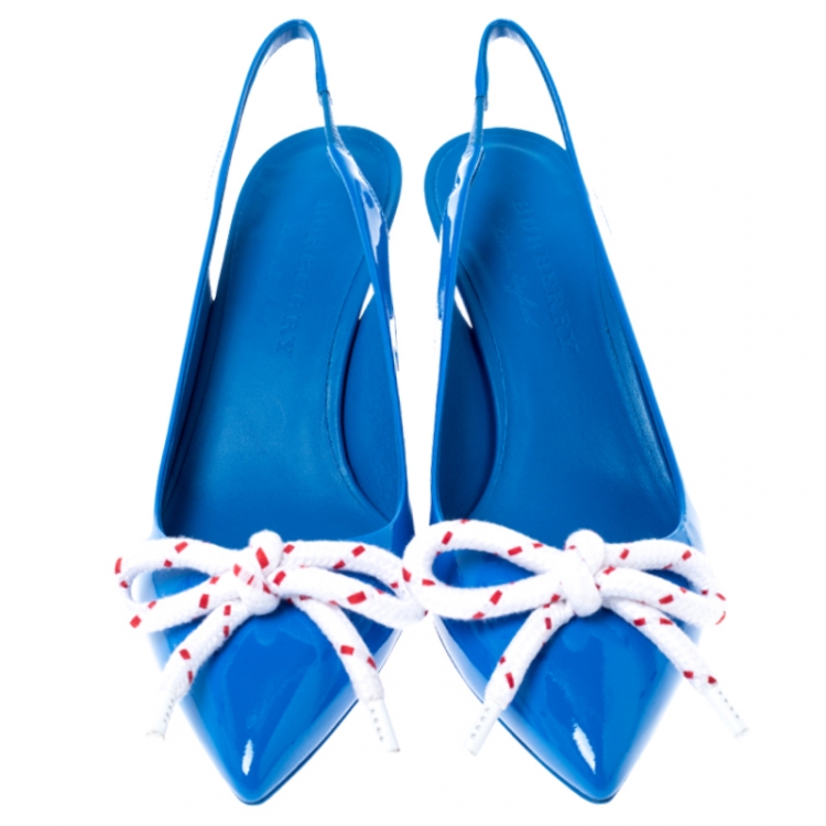 Pre Owned Burberry Blue Patent Leather Fink Slingback Sandals Size 41