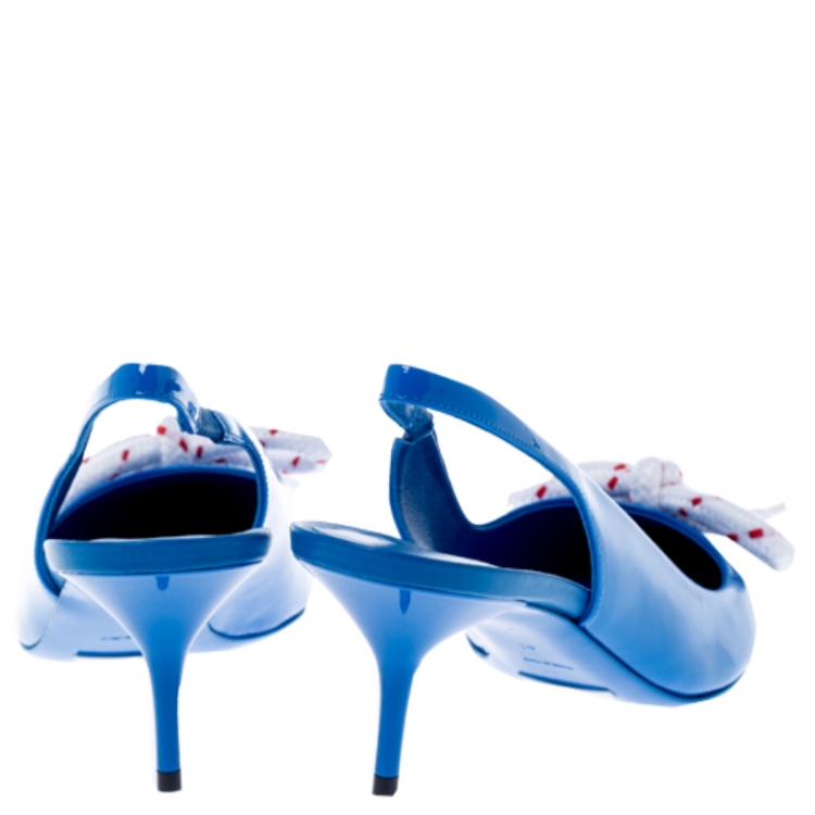 Pre Owned Burberry Blue Patent Leather Fink Slingback Sandals Size 41