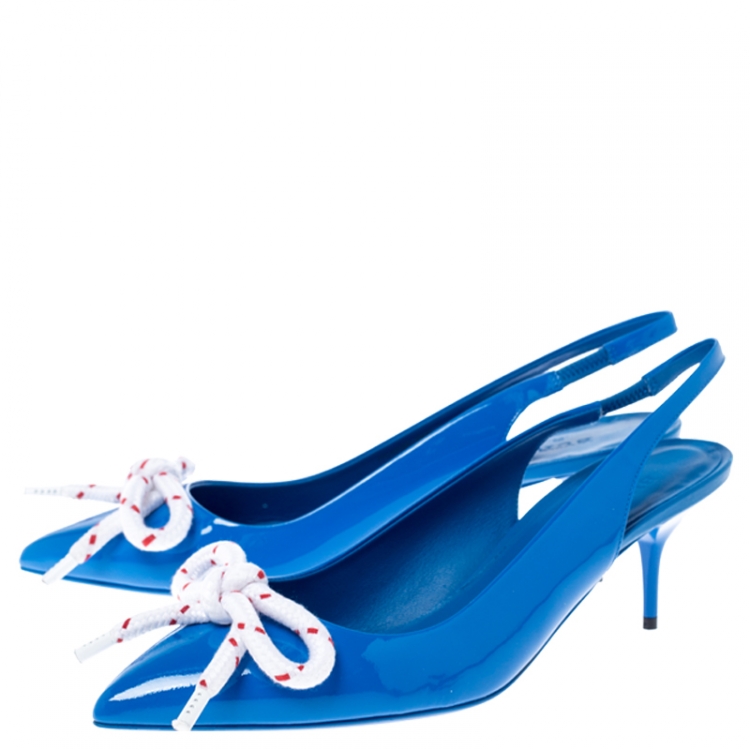 Pre Owned Burberry Blue Patent Leather Fink Slingback Sandals Size 41