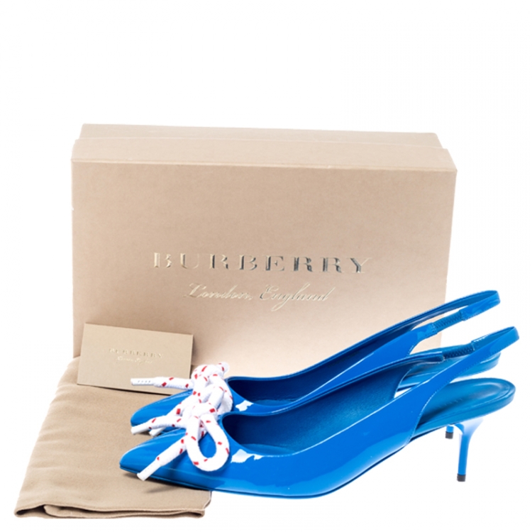 Pre Owned Burberry Blue Patent Leather Fink Slingback Sandals Size 41