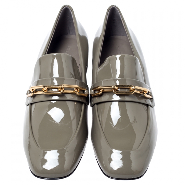 Pre Owned Burberry Taupe Patent Leather Chillcot Loafer Pumps Size 39.5