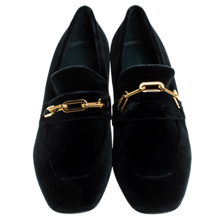Pre Owned Burberry Green Velvet Chillcot Chain Detail Slip On Loafers Size 41
