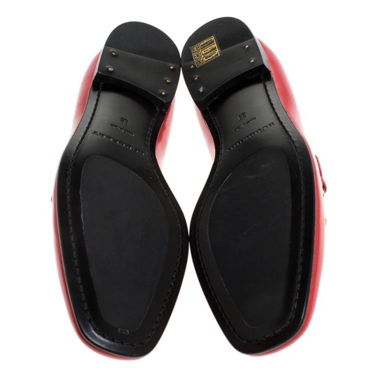 Pre Owned Burberry Red Patent Leather Chillcot Loafers Size 38