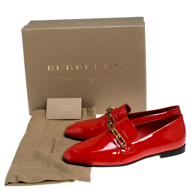 Pre Owned Burberry Red Patent Leather Chillcot Loafers Size 38