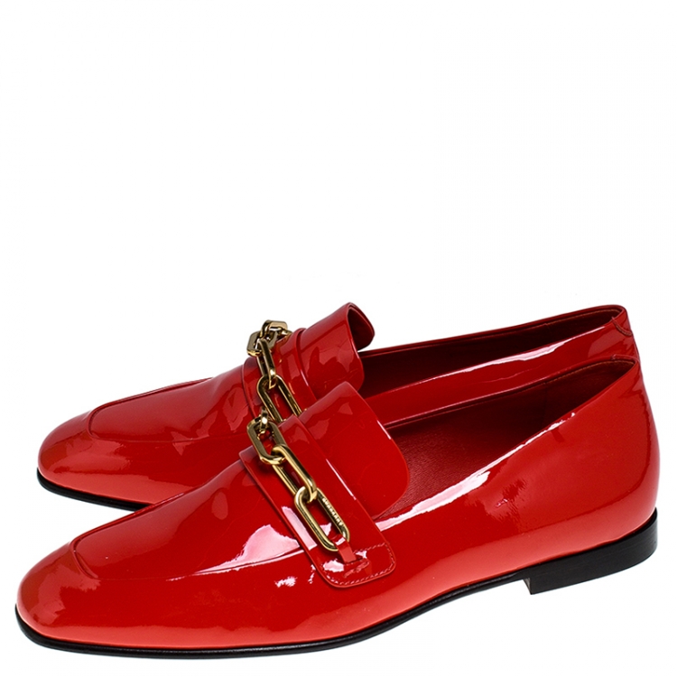 Pre Owned Burberry Red Patent Leather Chillcot Loafers Size 38