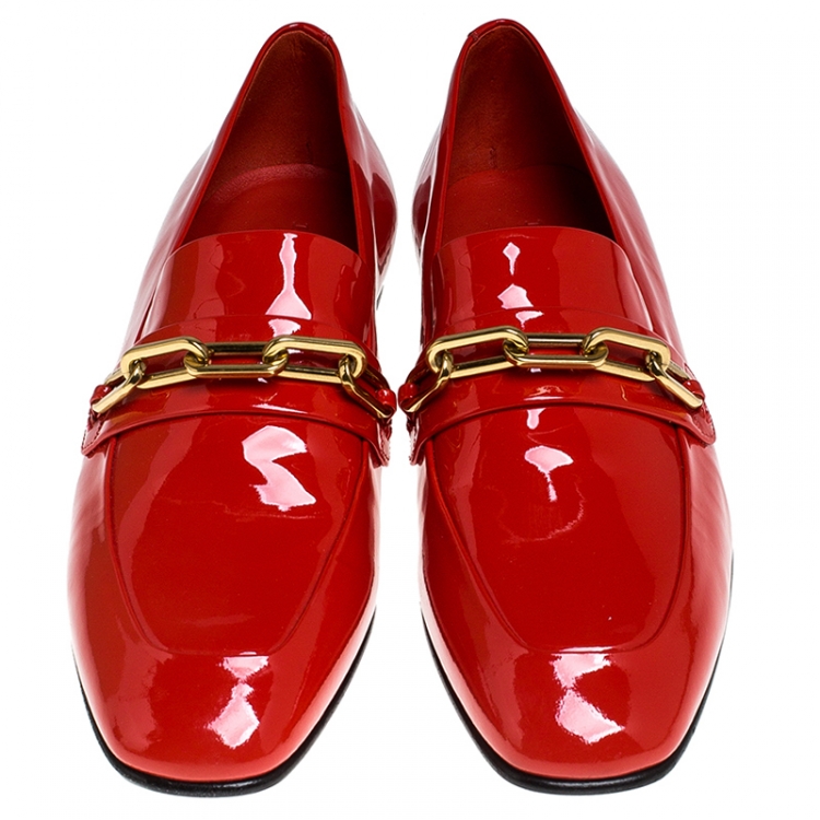 Pre Owned Burberry Red Patent Leather Chillcot Loafers Size 38
