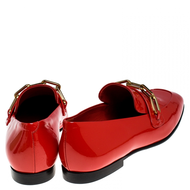 Pre Owned Burberry Red Patent Leather Chillcot Loafers Size 38