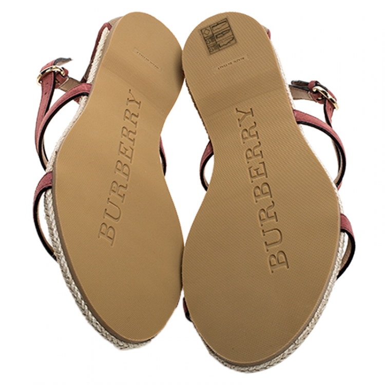 Pre Owned Burberry Suede Westerdale T Strap Espadrille Flat Sandals Size 38