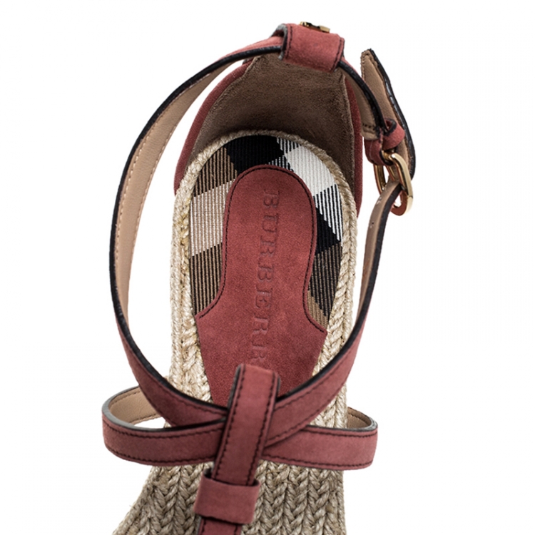 Pre Owned Burberry Suede Westerdale T Strap Espadrille Flat Sandals Size 38